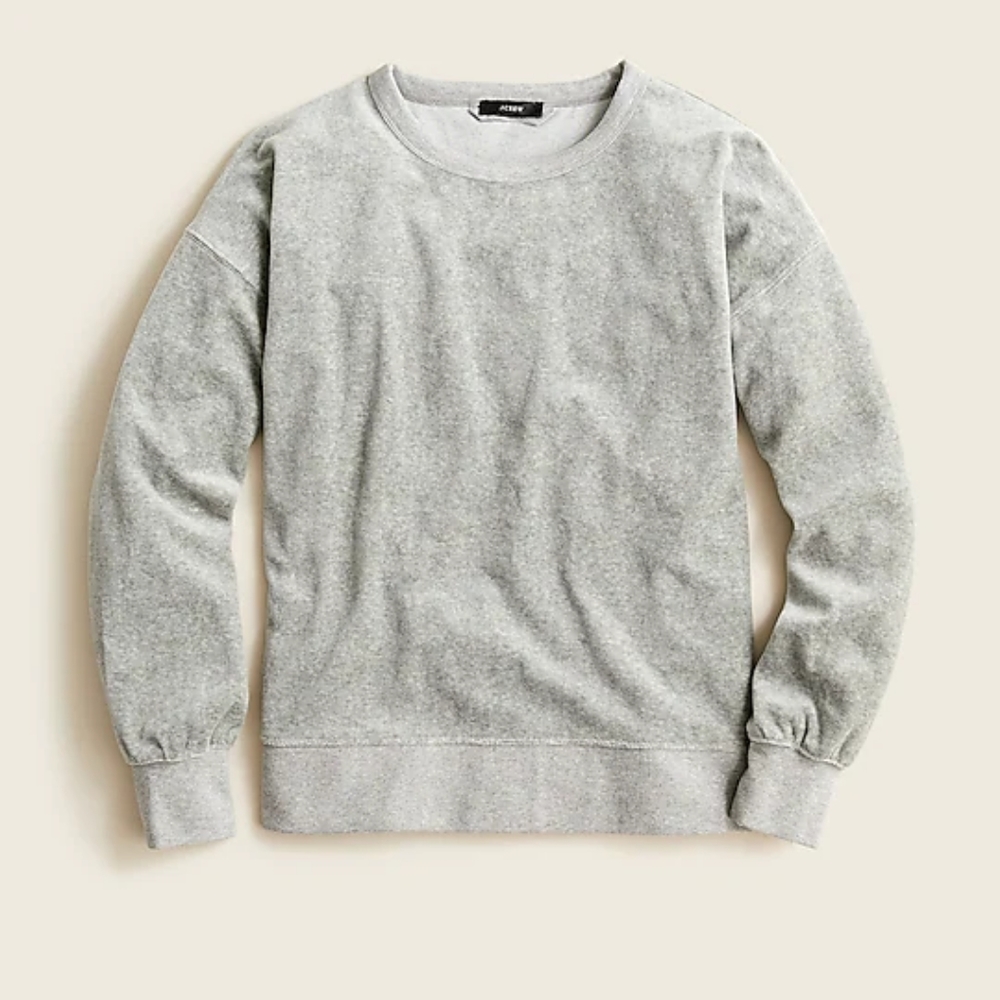 J Crew NWT gray velour crew neck sweatshirt Size Large